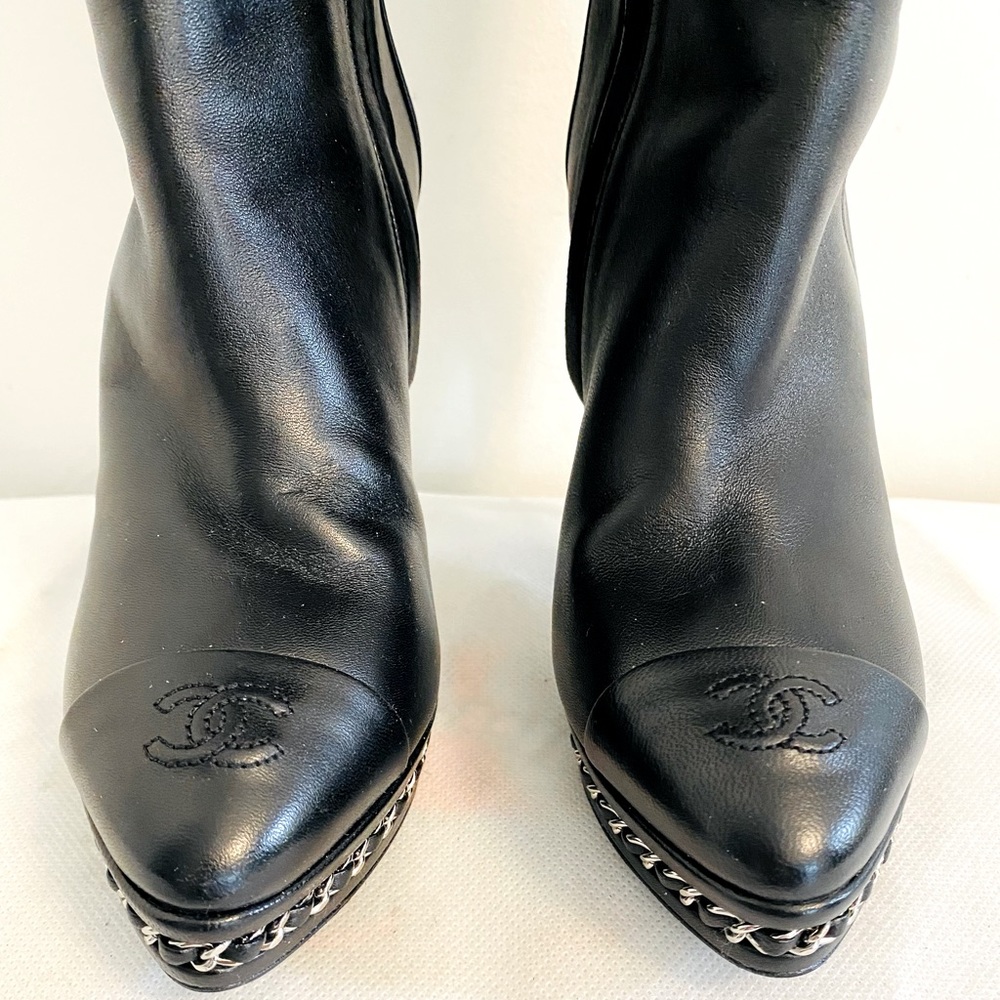 Authentic Chanel leather boots with chain